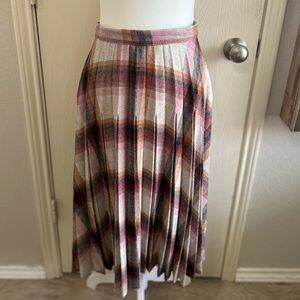 Vintage Brown Pink Burgundy Plaid Pleaded Wool Blend Skirt